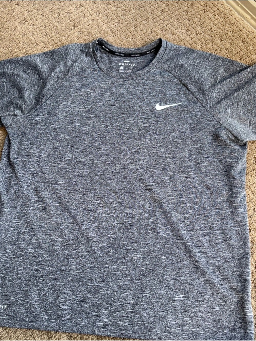 Nike swim Dri-FIT Men's Heather Gray Athletic Shirt upf40 large